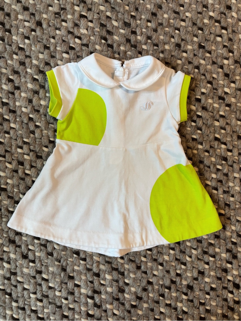 Jacadi White and Neon Green Peter Pan Collar Short Sleeve Tennis Dress